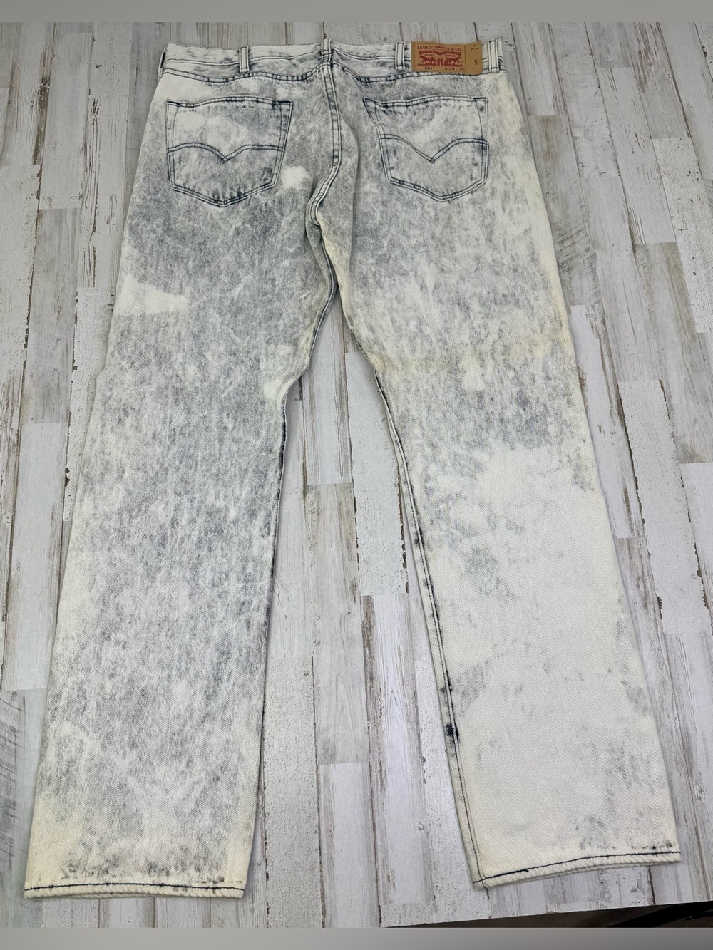 Levis 501 Pants Jeans Men 38x33 Denim Stretch Gray Acid Wash Straight